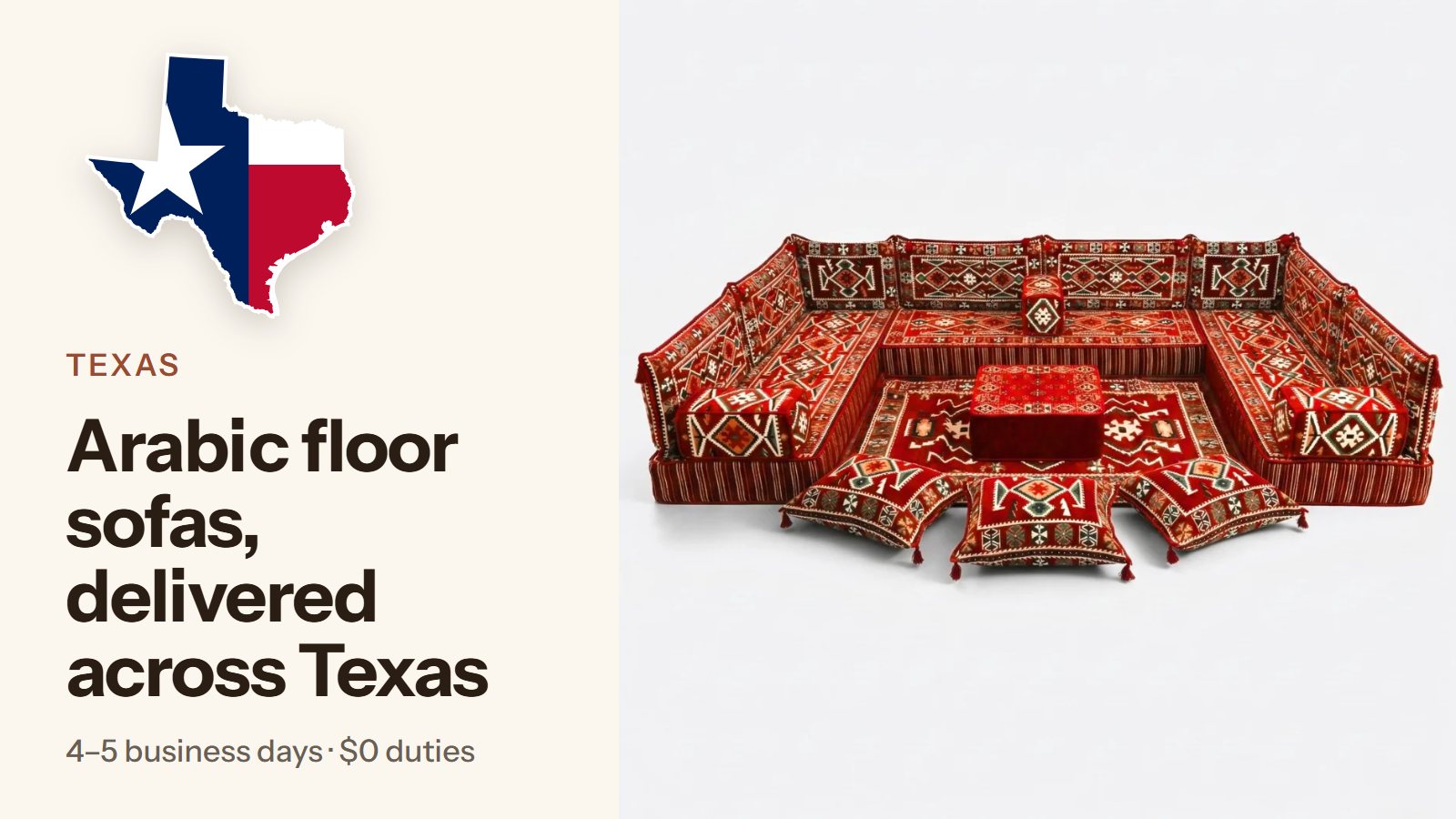 Arabic Floor Sofa in Texas: Delivery, Duties, and the Right Size for Texas Homes