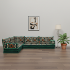 Arabic Floor Sofa Set – Green L Shaped Majlis Sectional with 8 Inch Cushions