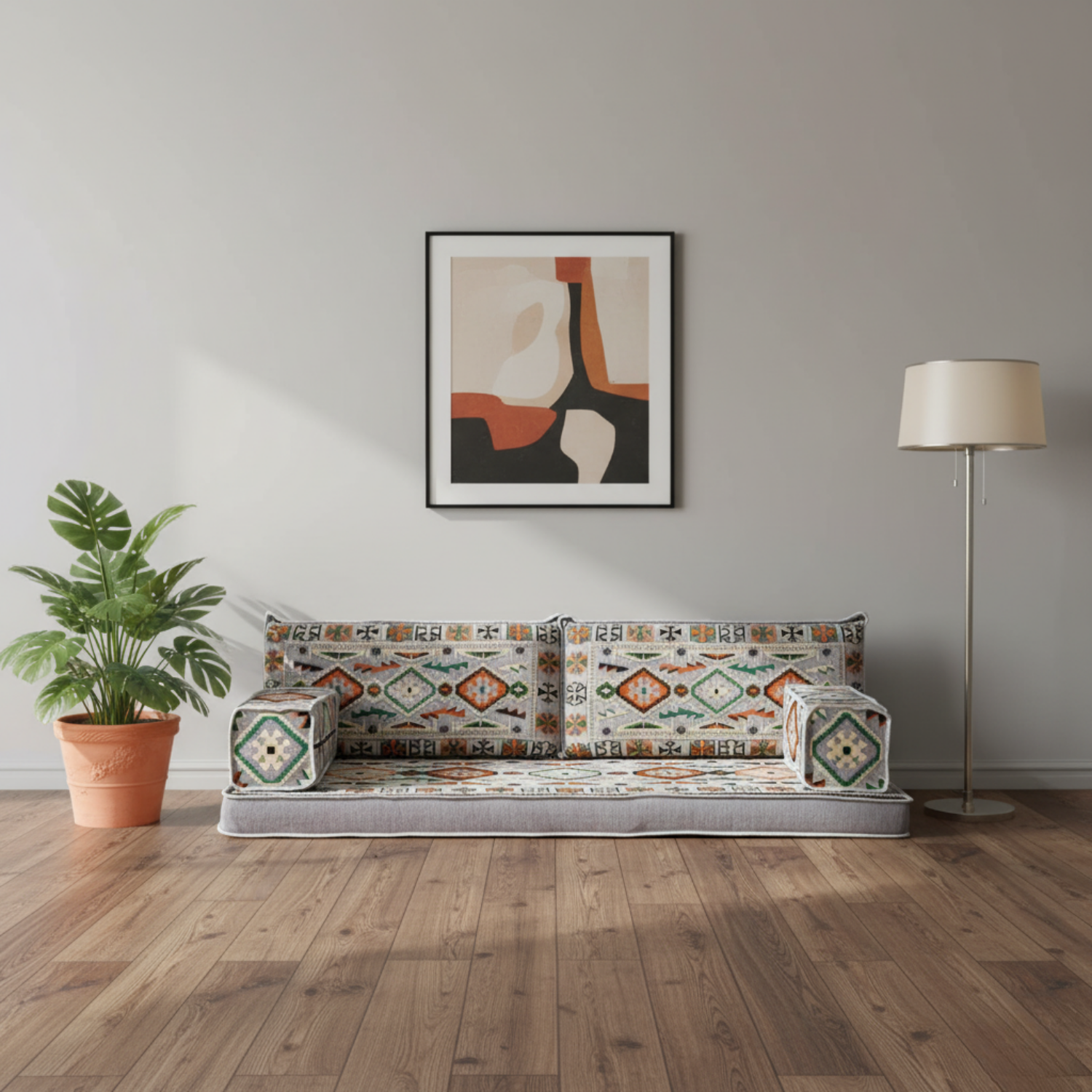 Arabic Loveseat Sofa – Gray Loveseat with 4 and 8 Inch Cushion Options