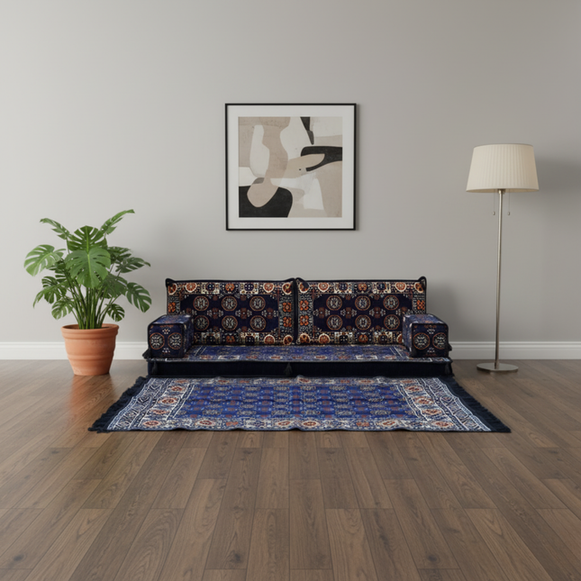 Arabic Loveseat Sofa Set – Navy Loveseat Set with 4 and 8 Inch Cushion Options