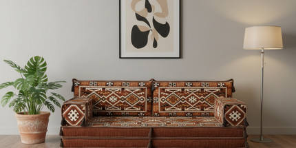 Arabic Loveseat Sofa – Brown Loveseat with 4 and 8 Inch Cushion Options