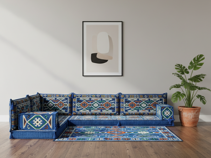 Cappadocia Kilim L-shaped Arabic floor sofa, Blue 4-inch, photo 4