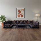Arabic Floor Sofa Set – Navy U Shaped Majlis Sectional with 4 Inch Cushions
