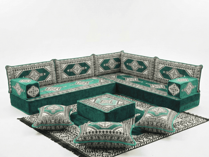 Topkapi L-shaped Arabic floor sofa, Green 8-inch, photo 1