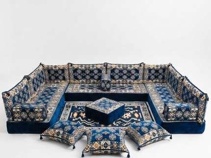 Bukhara U-shaped Arabic floor sofa, Navy 8-inch, photo 1