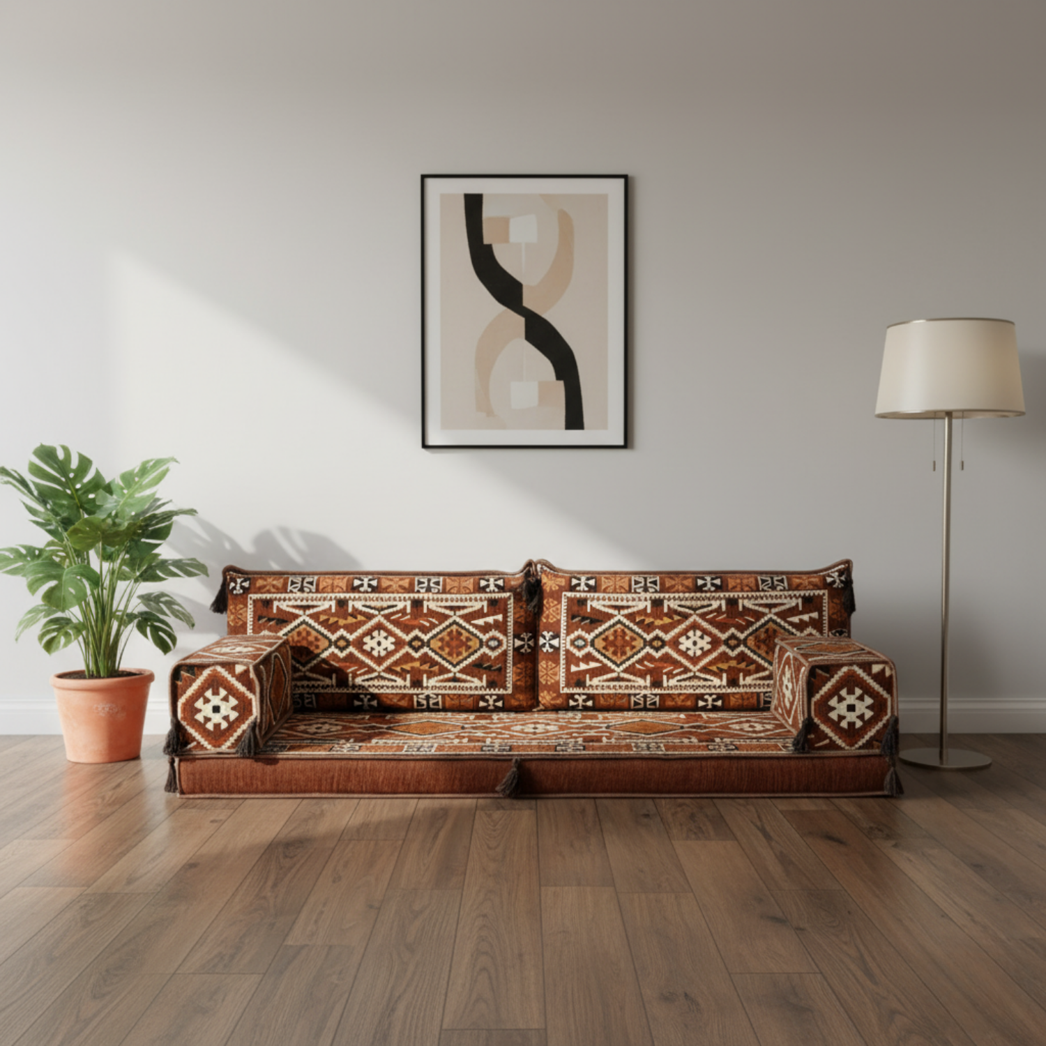 Arabic Loveseat Sofa – Brown Loveseat with 4 and 8 Inch Cushion Options