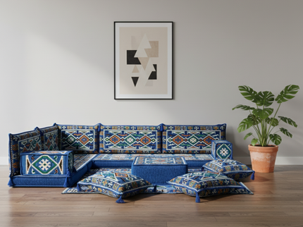 Cappadocia Kilim L-shaped Arabic floor sofa, Blue 4-inch, photo 1