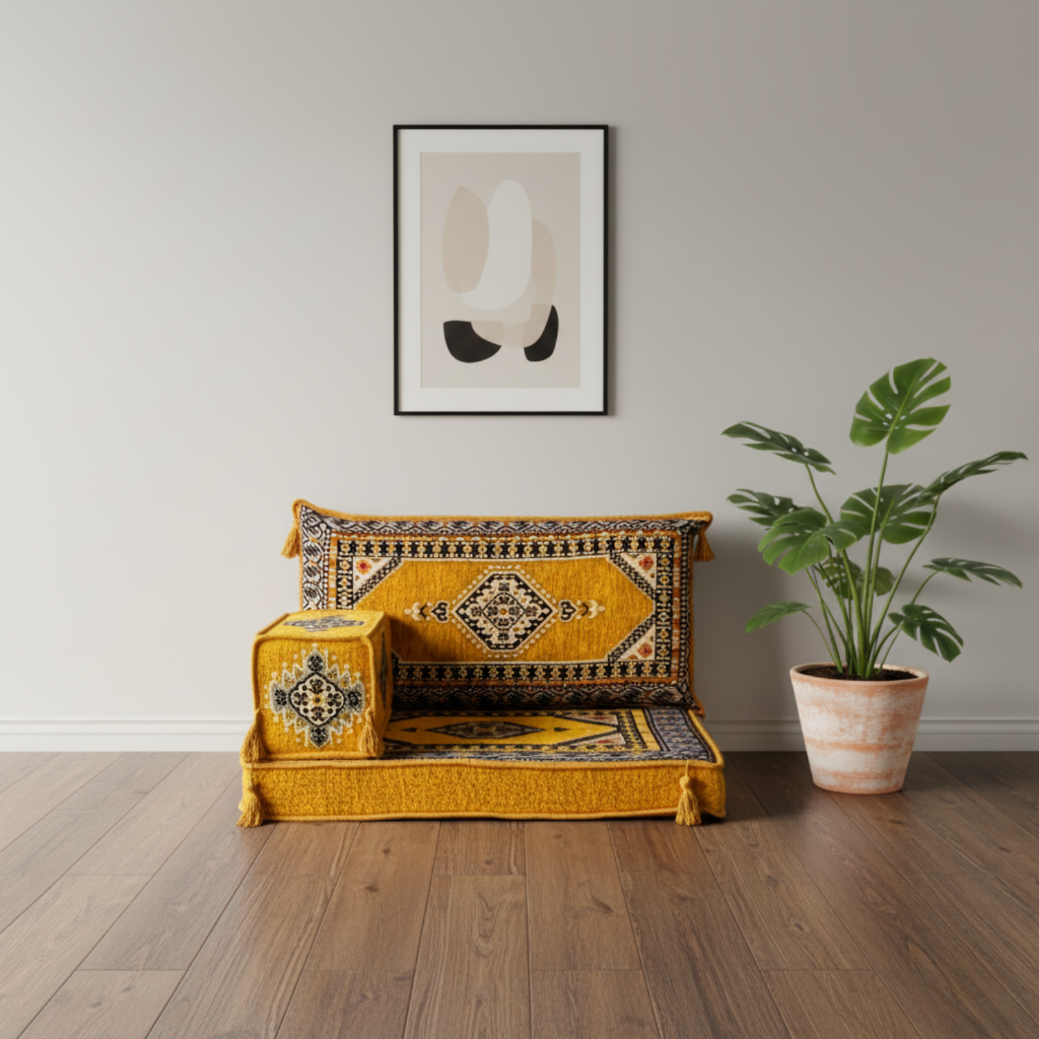 Arabic Half Loveseat Sofa – Yellow Half Loveseat with 4 and 8 Inch Cushion Options