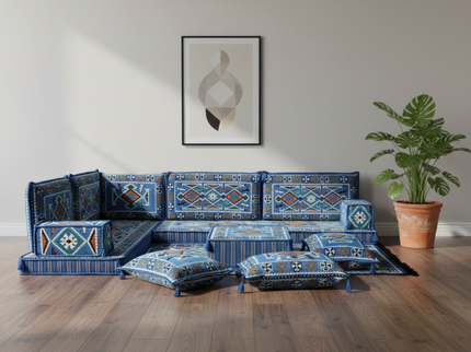 Cappadocia Kilim L-shaped Arabic floor sofa, Light Blue 4-inch, photo 1