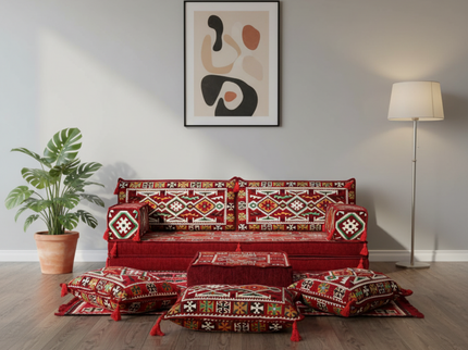 Cappadocia Kilim Arabic majlis loveseat set, Burgundy, photo 1