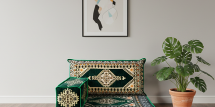 Arabic Half Loveseat Sofa – Green Half Loveseat with 4 and 8 Inch Cushion Options