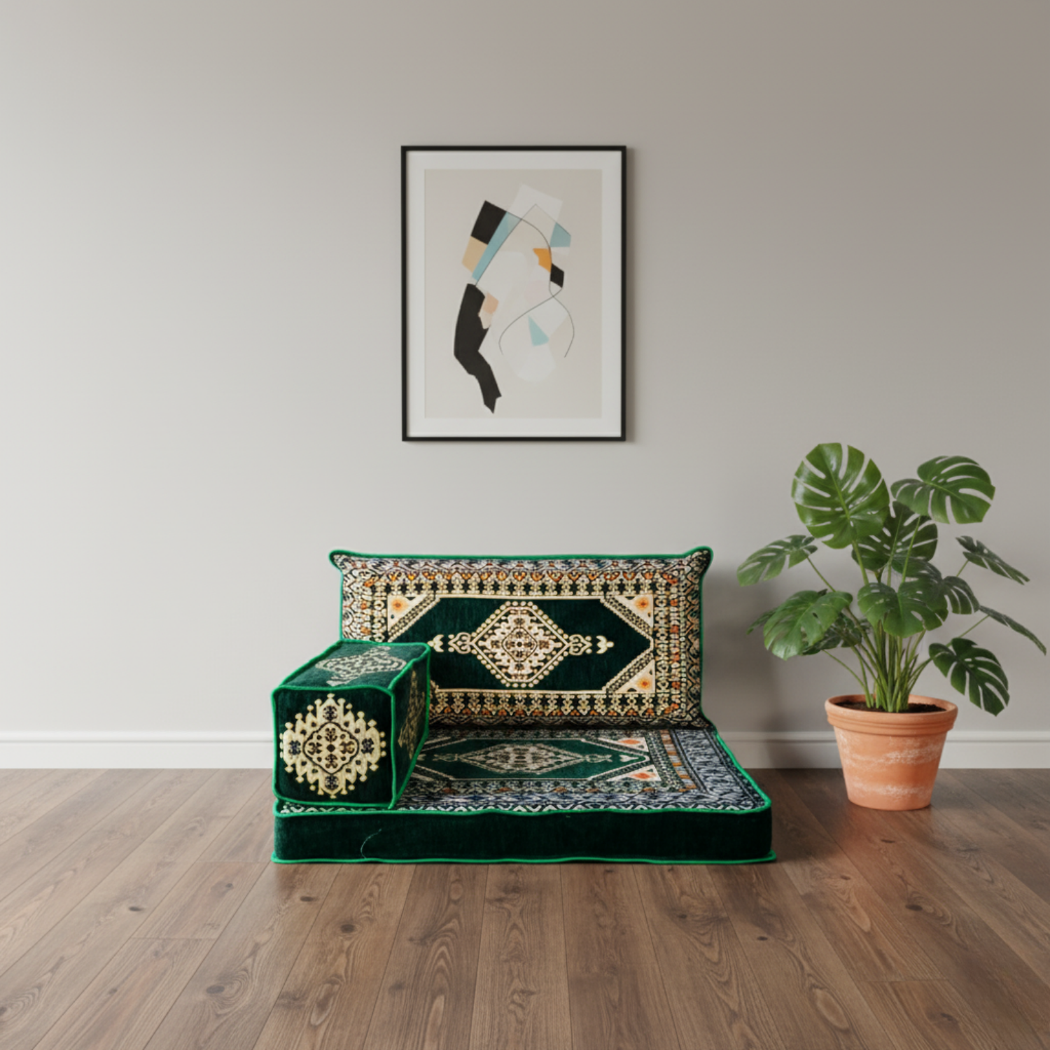Arabic Half Loveseat Sofa – Green Half Loveseat with 4 and 8 Inch Cushion Options