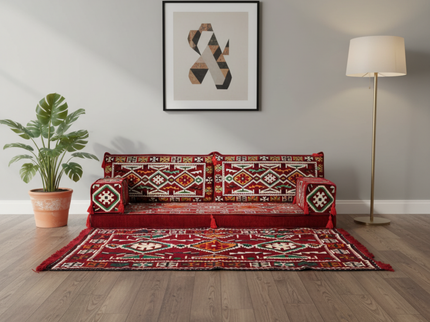 Cappadocia Kilim Arabic majlis loveseat set, Burgundy, photo 4