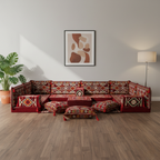 Arabic Floor Sofa Set – Maroon U Shaped Majlis Sectional with 4 Inch Cushions