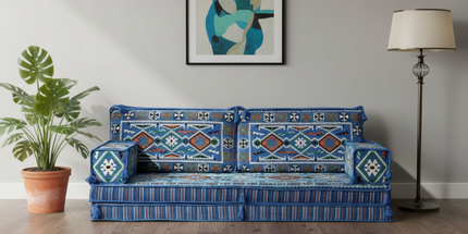 Arabic Loveseat Sofa – Navy Blue Loveseat with 4 and 8 Inch Cushion Options