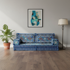 Arabic Loveseat Sofa – Navy Blue Loveseat with 4 and 8 Inch Cushion Options