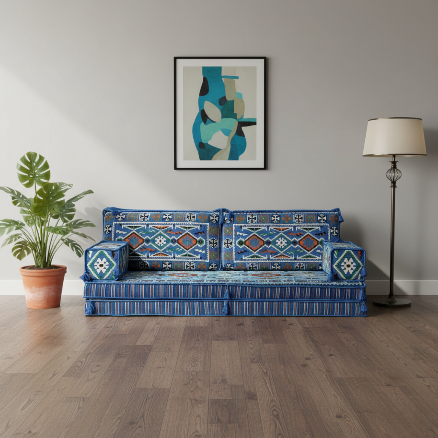 Arabic Loveseat Sofa – Navy Blue Loveseat with 4 and 8 Inch Cushion Options