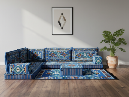 Cappadocia Kilim L-shaped Arabic floor sofa, Light Blue 4-inch, photo 3