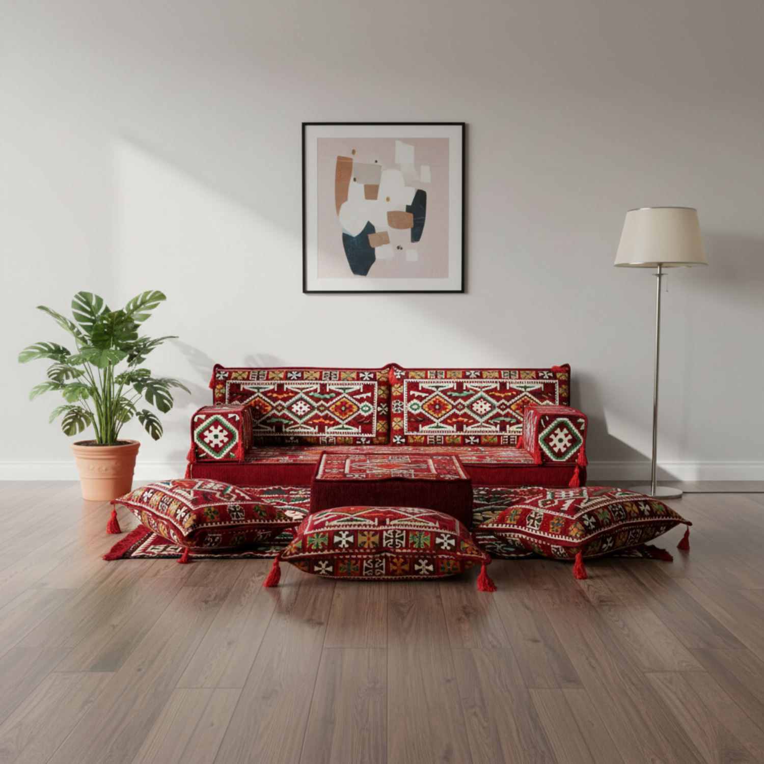 Arabic Loveseat Sofa Set – Maroon Loveseat Set with 4 and 8 Inch Cushion Options