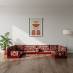 Arabic Floor Sofa Set – Maroon U Shaped Majlis Sectional with 4 Inch Cushions