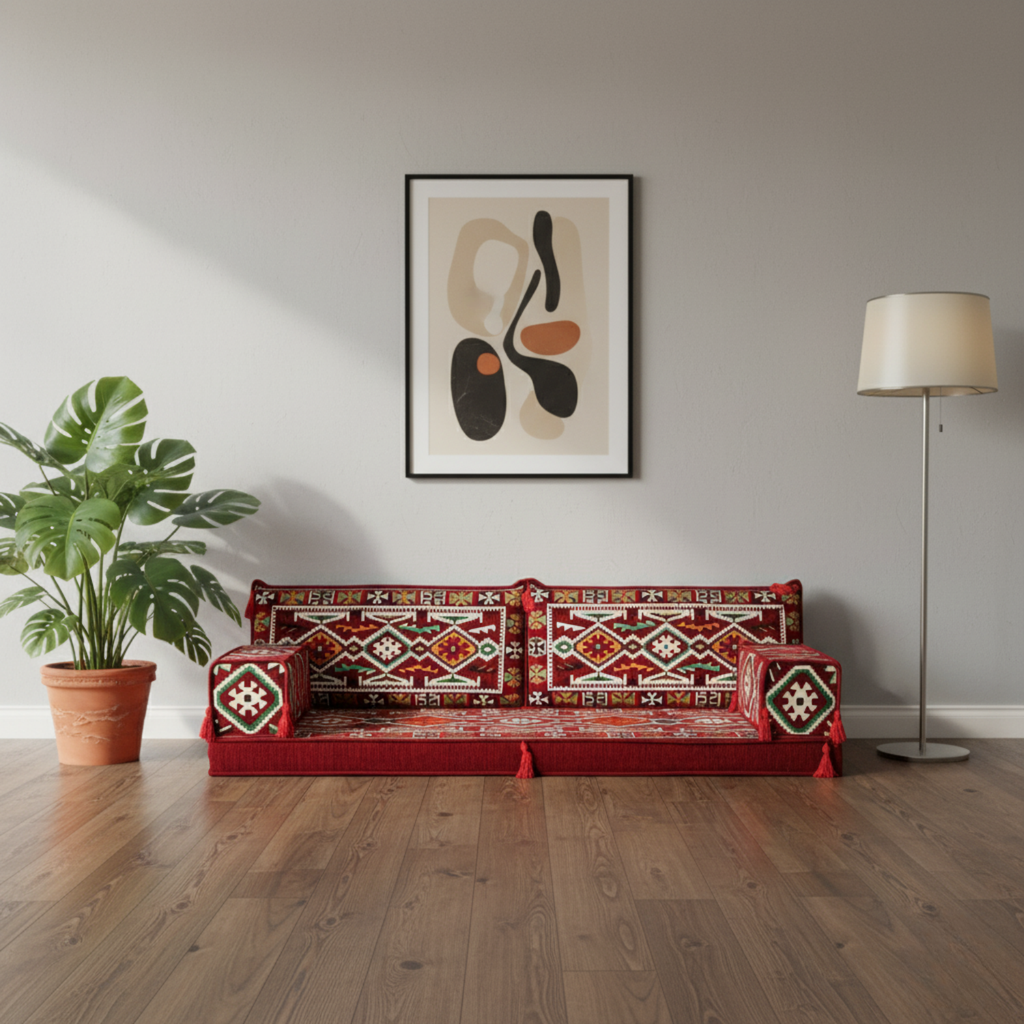 Arabic Loveseat Sofa Set – Maroon Loveseat Set with 4 and 8 Inch Cushion Options