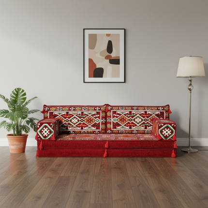 Arabic Loveseat Sofa Set – Maroon Loveseat Set with 4 and 8 Inch Cushion Options