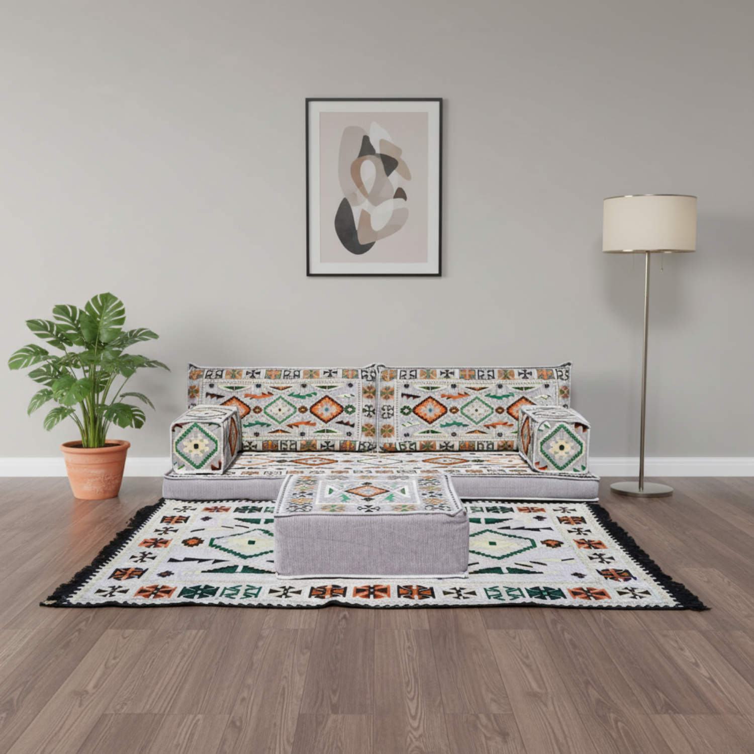 Arabic Loveseat Sofa Set – Gray Loveseat Set with 4 and 8 Inch Cushion Options