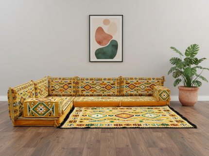 Cappadocia Kilim L-shaped Arabic floor sofa, Yellow 4-inch, photo 2
