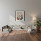 Arabic Floor Sofa Set – Gray U Shaped Majlis Sectional with 4 Inch Cushions