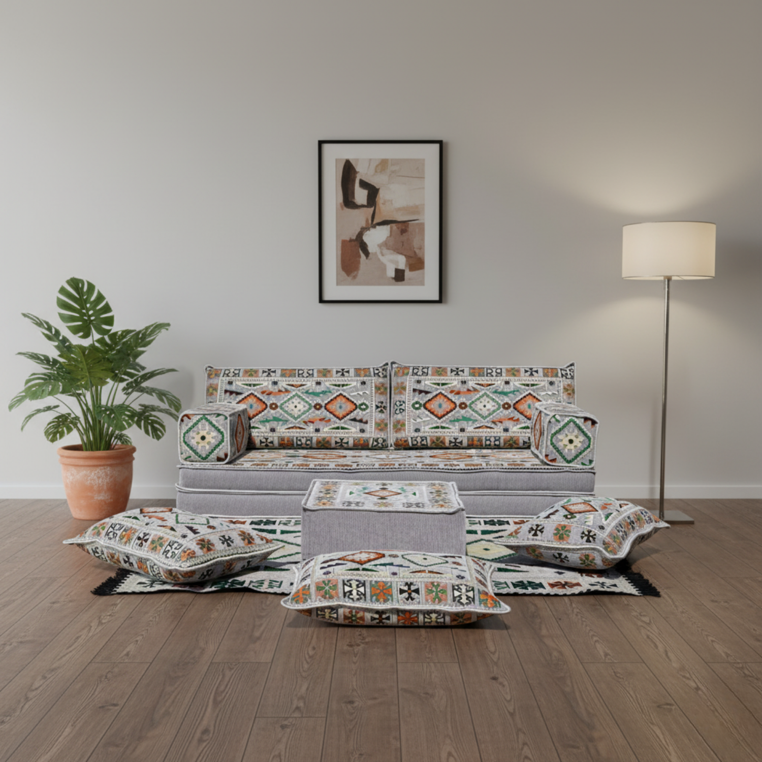 Arabic Loveseat Sofa Set – Gray Loveseat Set with 4 and 8 Inch Cushion Options