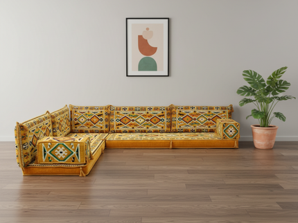 Cappadocia Kilim L-shaped Arabic floor sofa, Yellow 4-inch, photo 3
