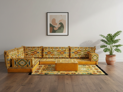 Cappadocia Kilim L-shaped Arabic floor sofa, Yellow 4-inch, photo 4