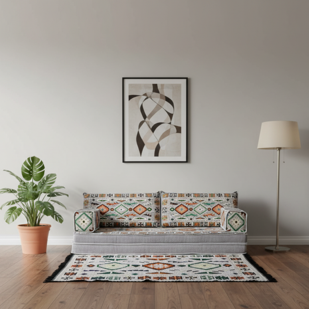 Arabic Loveseat Sofa Set – Gray Loveseat Set with 4 and 8 Inch Cushion Options