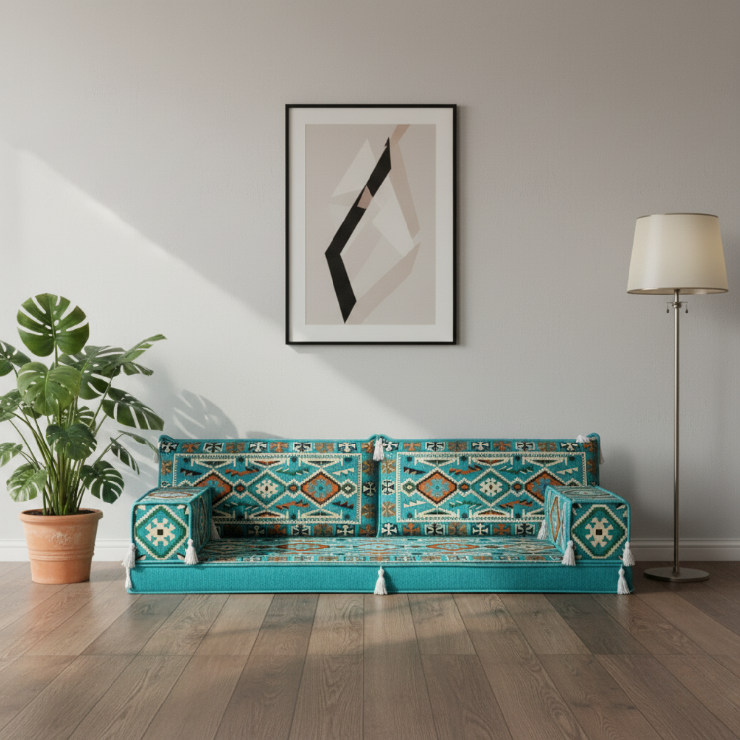 Arabic Loveseat Sofa – Turquoise Loveseat with 4 and 8 Inch Cushion Options