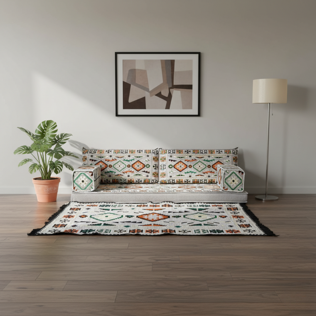 Arabic Loveseat Sofa Set – Gray Loveseat Set with 4 and 8 Inch Cushion Options