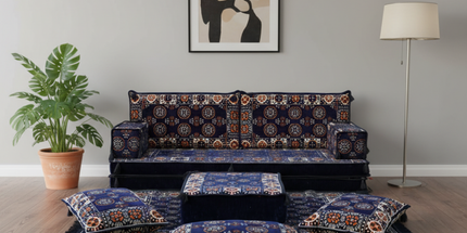 Arabic Loveseat Sofa Set – Navy Loveseat Set with 4 and 8 Inch Cushion Options