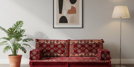 Arabic Loveseat Sofa – Maroon Loveseat with 4 and 8 Inch Cushion Options