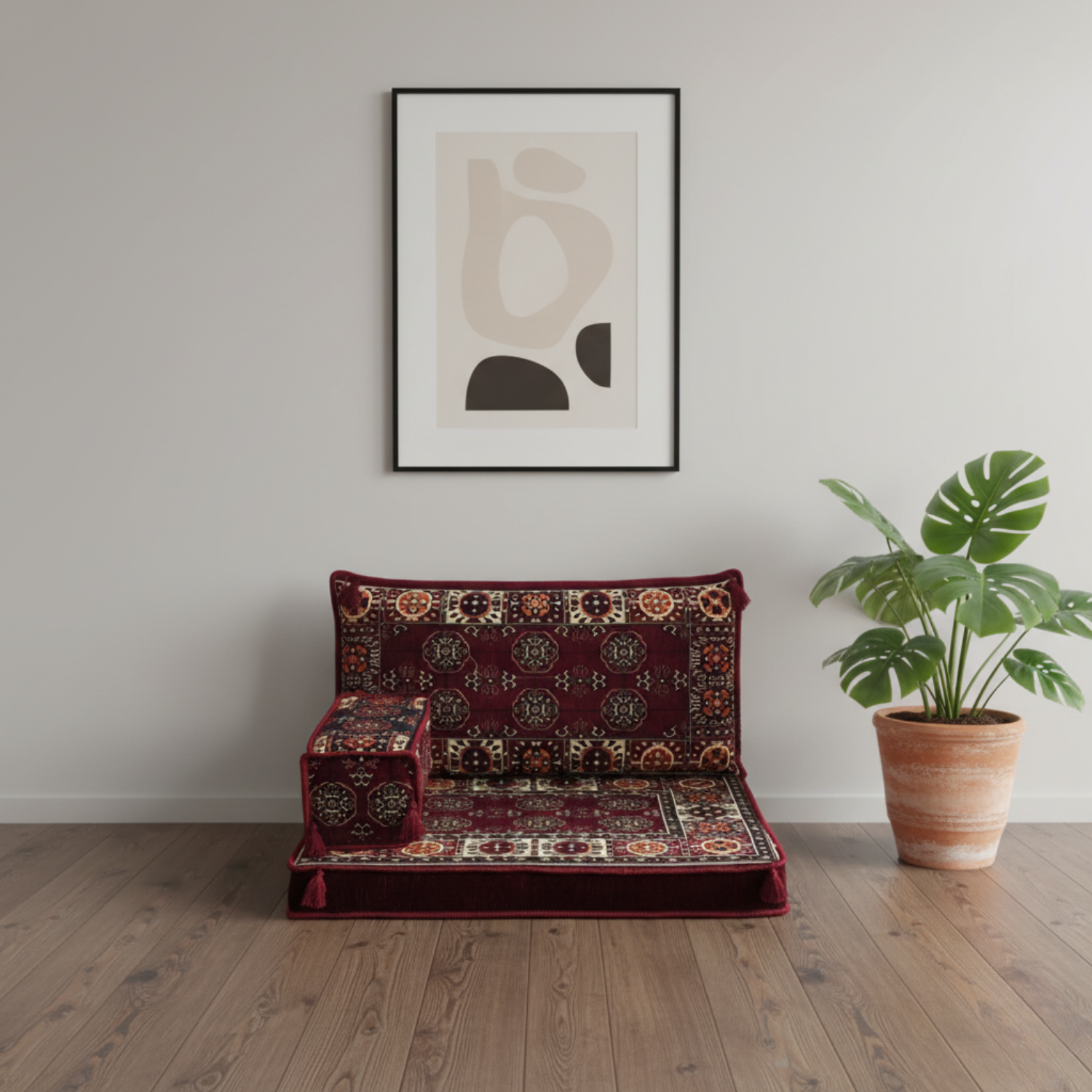 Arabic Half Loveseat Sofa – Maroon Half Loveseat with 4 and 8 Inch Cushion Options