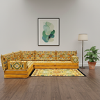 Arabic Floor Sofa Set – Yellow L Shaped Majlis Sectional with 8 Inch Cushions