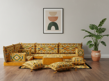 Cappadocia Kilim L-shaped Arabic floor sofa, Yellow 4-inch, photo 1
