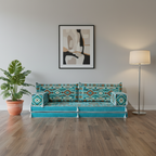 Arabic Loveseat Sofa – Turquoise Loveseat with 4 and 8 Inch Cushion Options