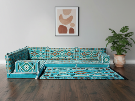Cappadocia Kilim L-shaped Arabic floor sofa, Turquoise 4-inch, photo 2