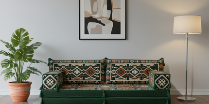 Arabic Loveseat Sofa – Green Loveseat with 4 and 8 Inch Cushion Options