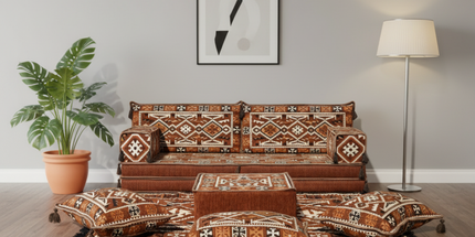 Arabic Loveseat Sofa Set – Brown Loveseat Set with 4 and 8 Inch Cushion Options