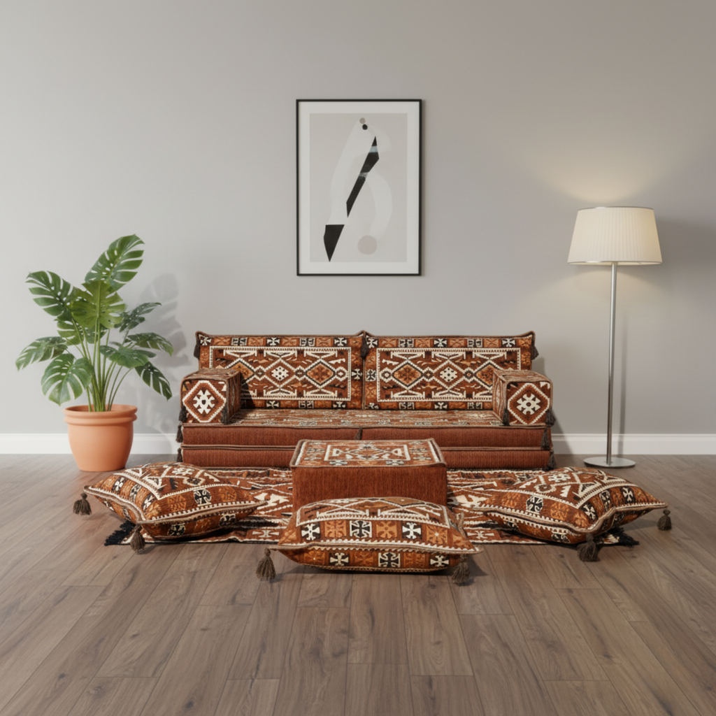 Arabic Loveseat Sofa Set – Brown Loveseat Set with 4 and 8 Inch Cushion Options