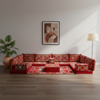 Arabic Floor Sofa Set – Red U Shaped Majlis Sectional with 4 Inch Cushions