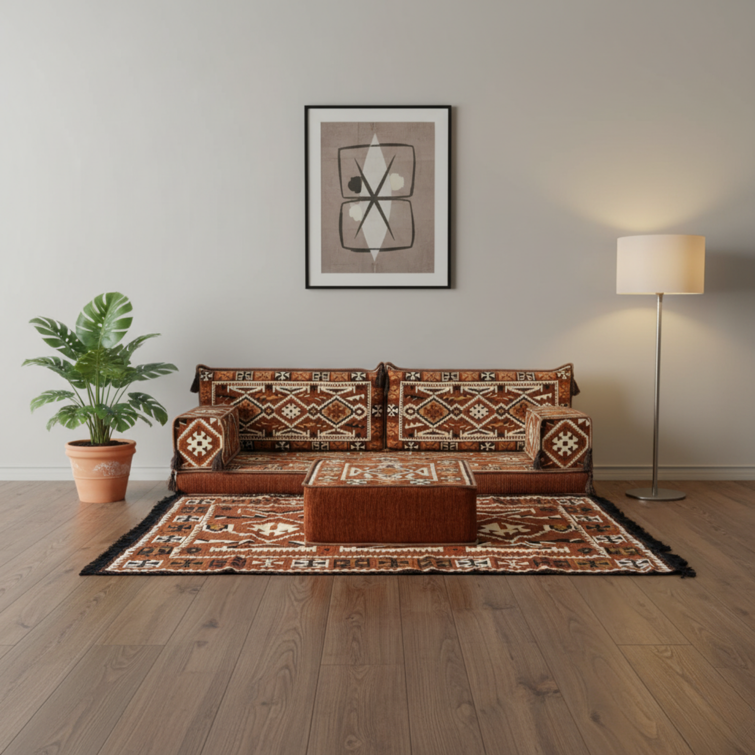 Arabic Loveseat Sofa Set – Brown Loveseat Set with 4 and 8 Inch Cushion Options