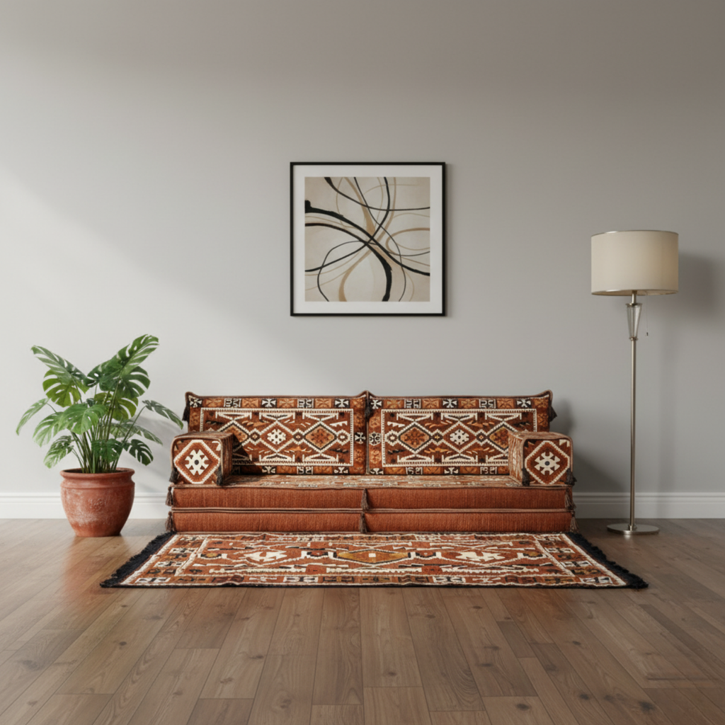 Arabic Loveseat Sofa Set – Brown Loveseat Set with 4 and 8 Inch Cushion Options