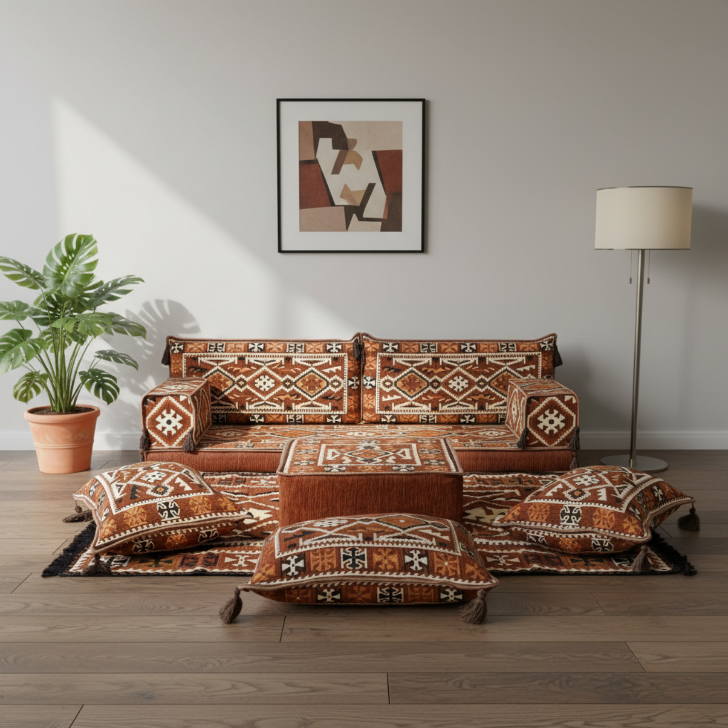 Arabic Loveseat Sofa Set – Brown Loveseat Set with 4 and 8 Inch Cushion Options