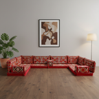 Arabic Floor Sofa Set – Red U Shaped Majlis Sectional with 4 Inch Cushions